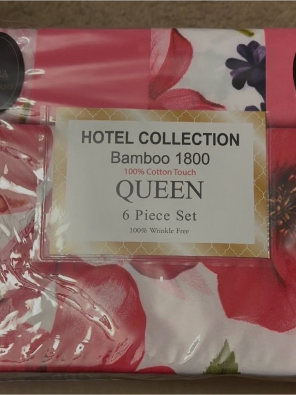 Hotel Collection Red Floral Bamboo 1800 Queen 6-Piece Sheet Set